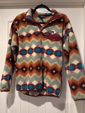 Patagonia Fleece Pullover in Turquoise, Rust & Cream with Magenta Accents